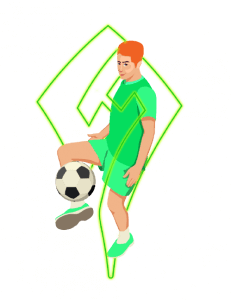 Grüne Comic Figur mit Fußball und Sportwetten Helden Logo