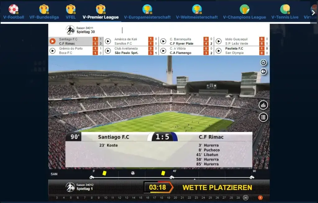 Screenshot des Virtual-Sports-Bereichs bei PlayZilla.