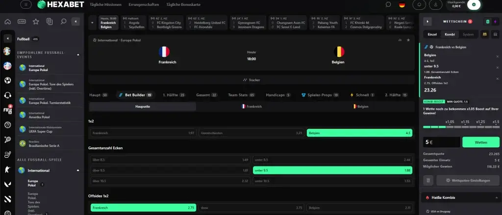 Wettkonfigurator bei Hexabet