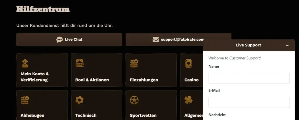 Screenshot des Fatpirate-Support.