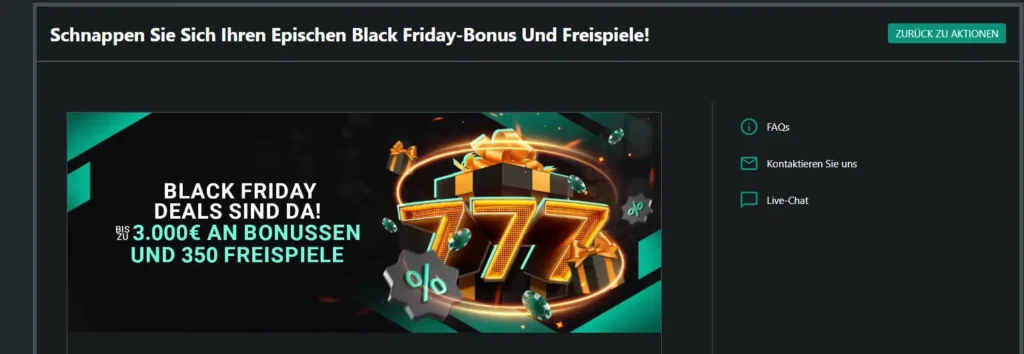 Screenshot vom Black Friday Bonus bei 1Bet.