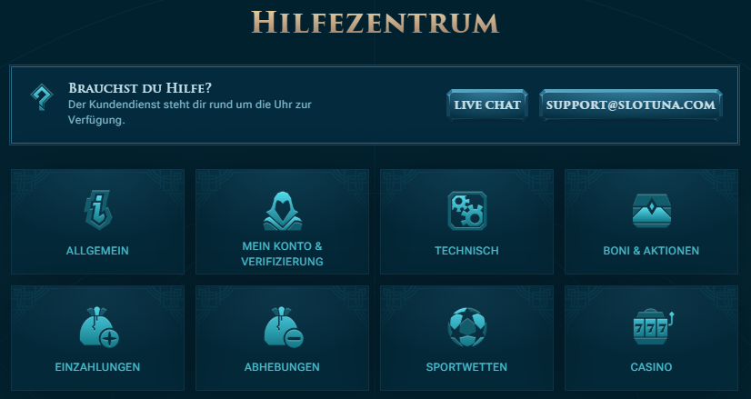 Bild vom Hilfezentrum vom Sportwettenanbieter Slotuna
