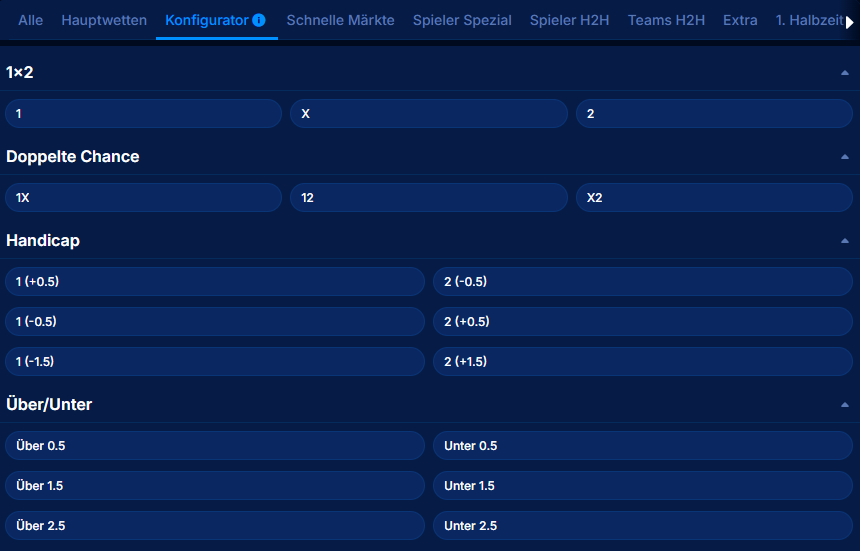 Wettkonfigurator von Boomerang Bet Sportwetten