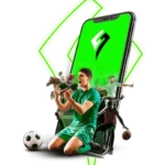 Smartphone zeigt Sportwetten Helden Logo und verschiedene Sportarten