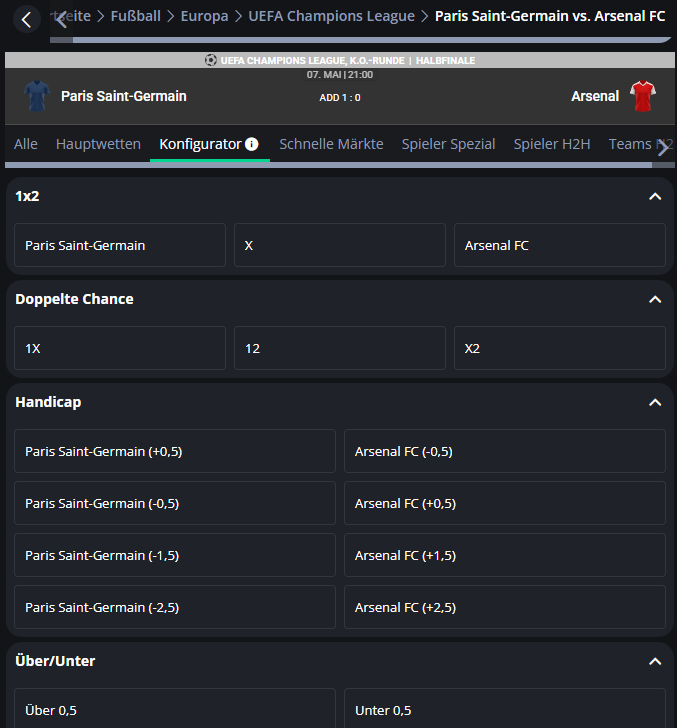 Bild vom Bet Builder beim Sportwetten Anbieter ExciteWin