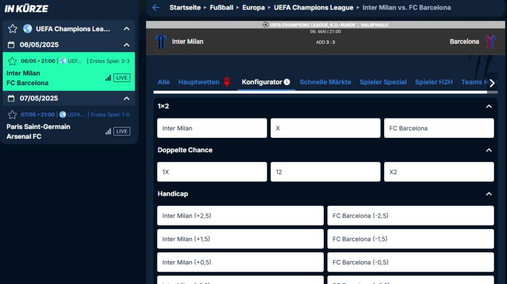 Bild vom Bet Builder beim Sportwetten Anbieter PlayZilla