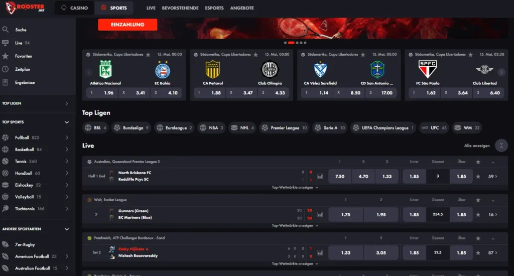 Wettauswahl vom Sportwettenanbieter Roosterbet