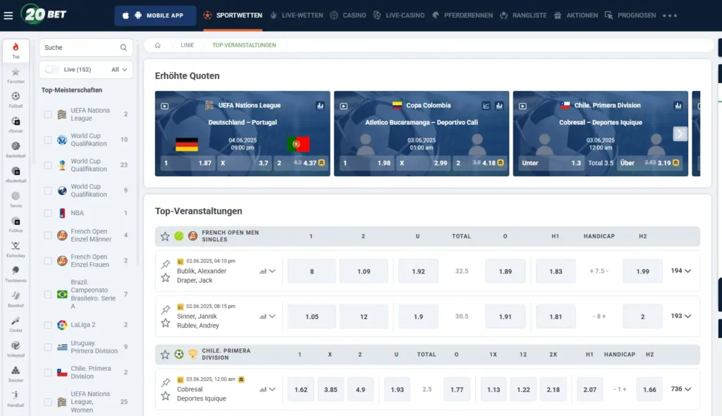 20bet Fussball Wetten Landing Page