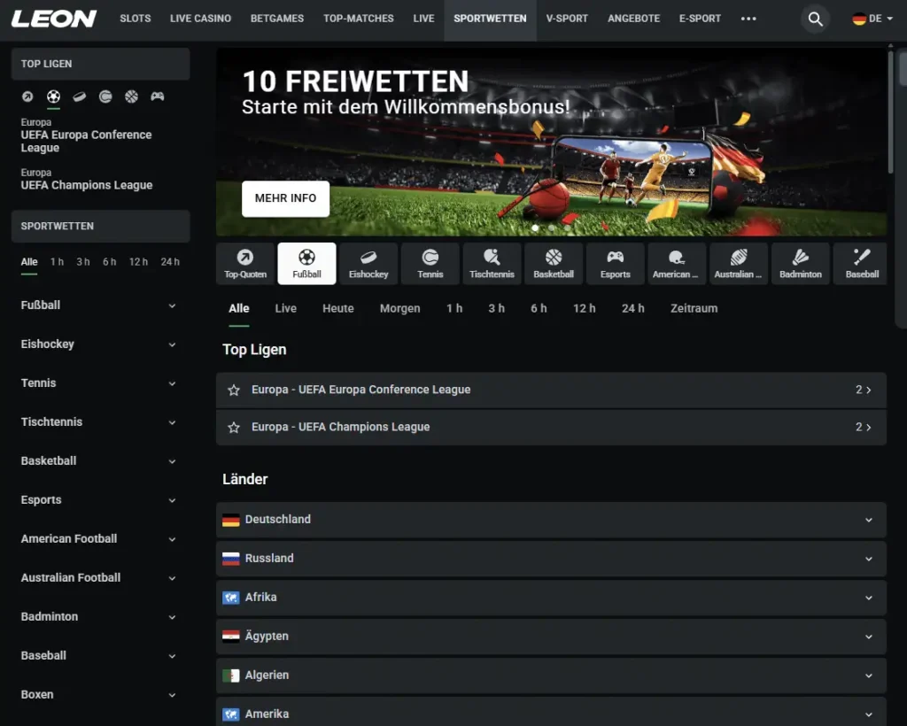 Leonbet Landingpage Fussballwetten