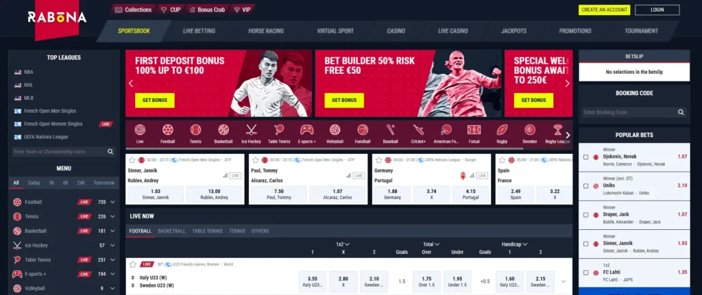 Rabona Sportwetten Landingpage