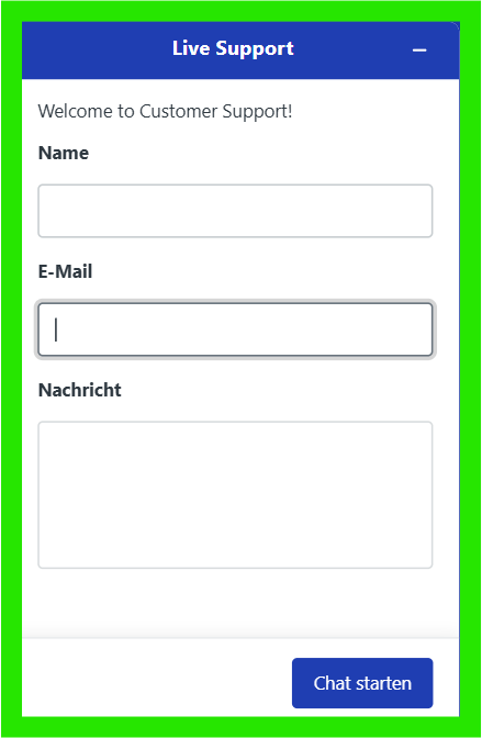 Live Chat Formular auf des Kundendienstes des Sportwettenanbieters Pistolo