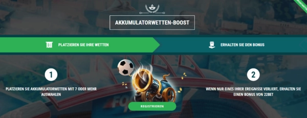 Der Akkumulatorwettenbonus des Wettanbieters 22Bet