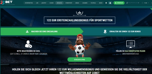 Der Ersteinzahlungsbonus des Wettanbieters 22Bet