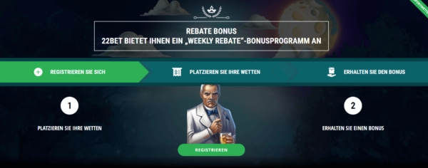 Der Rebate Bonus des Wettanbieters 22Bet