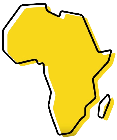 Der afrikanische Kontinet mit gelbem Hintergrund und leicht versetzter schwarzer Außenlinie