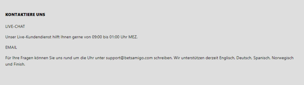 BetsAmigo Kundendienst