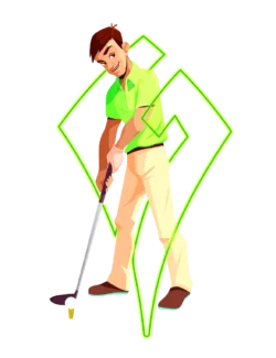 Comic-Golfer mit Sportwetten Helden Logo