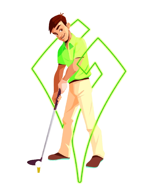 Comic-Golfer mit Sportwetten Helden Logo