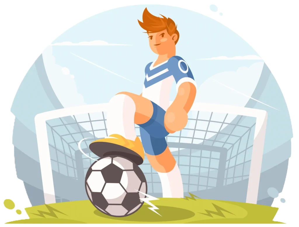 Ein Fußballer, der im Ballbesitz ist und vor dem Tor steht