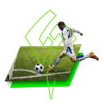 Fußballer beim Eckstopp mit Sportwetten Helden Logo