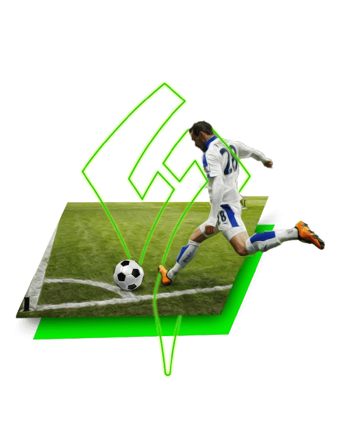 Fußballer bei Ecke mit transparentem Hintergrund