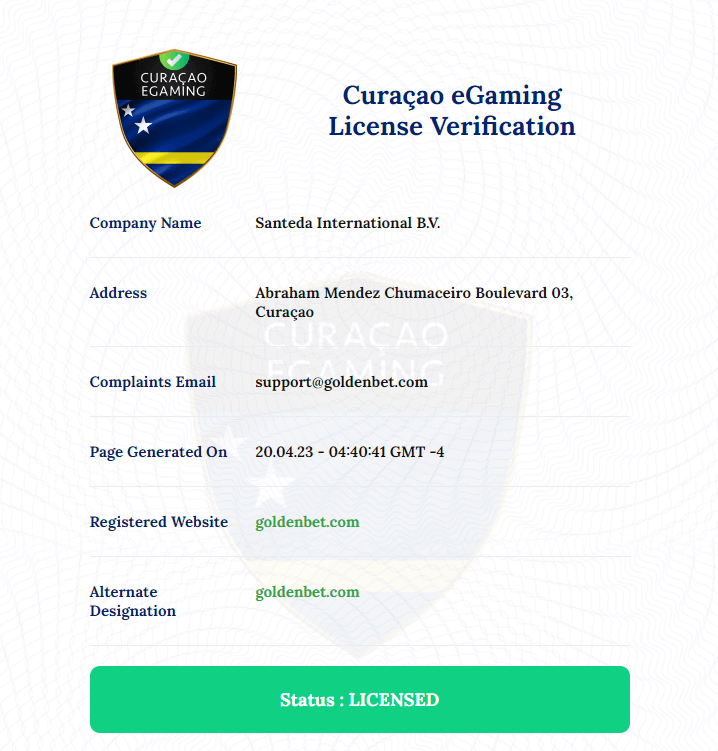 Goldenbet Lizenz