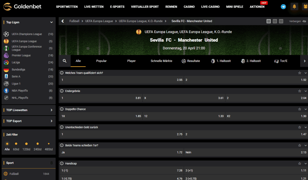 Goldenbet Wettauswahl