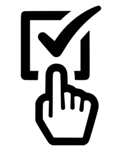 Icon einer Hand, die auf ein Häkchen klickt