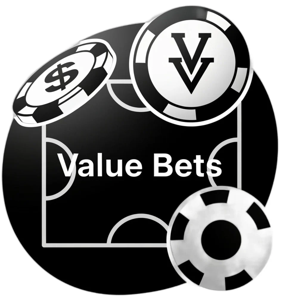 Sportfeld auf welchem Value Bets geschrieben steht mit einigen Pokerchips darüber