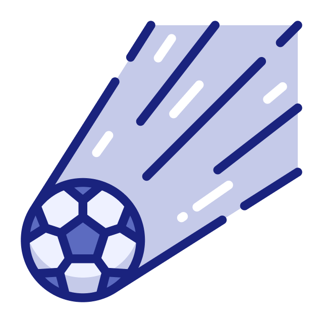 Ein fliegender Fußball mit einem blauen Schweif dahinter