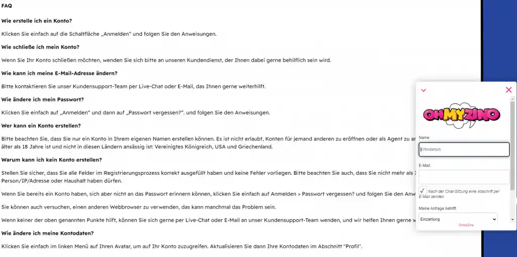 OhMyZino Kundendienst