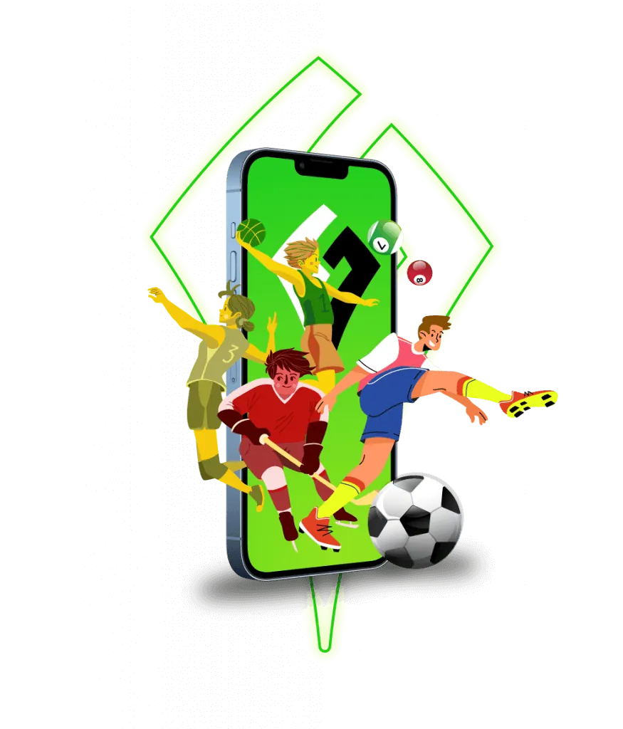 Smartphone mit Comic-Sportlern mit weißem Hintergrund