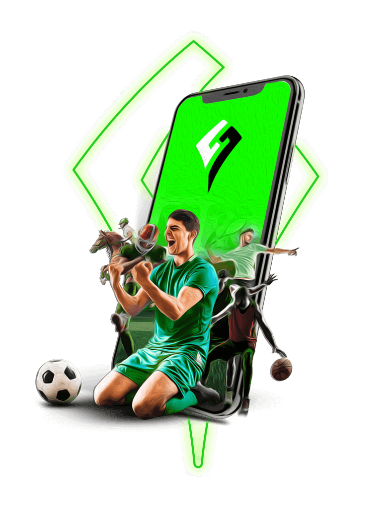 Smartphone mit jubelnden Spielern mit transparentem Hintergrund