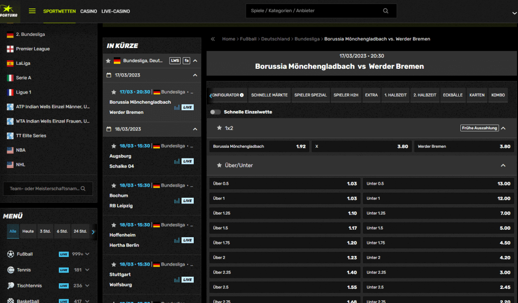 Sportuna Wettauswahl