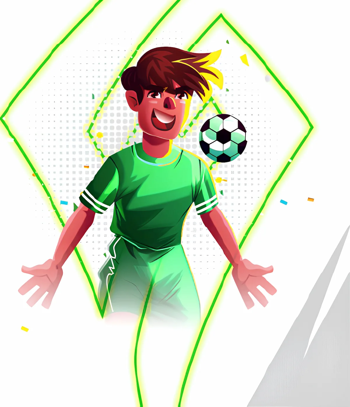 Comic Figur mit Fußball und Sportwetten Helden Logo