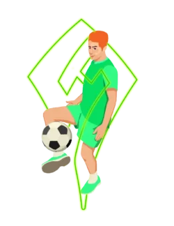 Grüne Comic Figur mit Fußball und Sportwetten Helden Logo