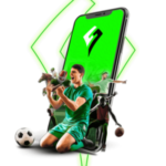 Ein Smartphone, auf dem einige Sportler mit dem Logo von Sportwetten Helden zu sehen sind. Es ist größtenteils grün.