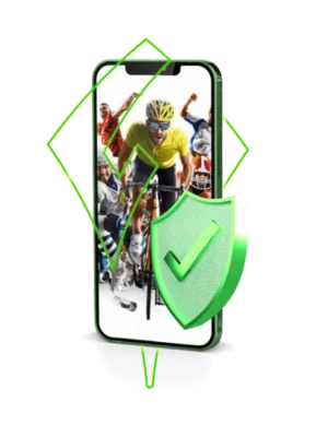Handy mit einigen Sportarten. Um das Handy befindet sich das Logo von Sportwetten Helden sowie ein Schild mit einem Häkchen darauf.
