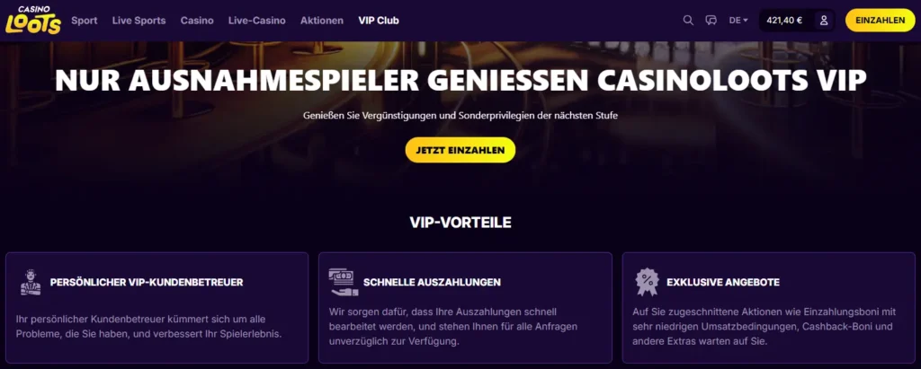 VIP-Programm mit exklusiven Vorteilen fuer loyale Kunden von CasinoLoots