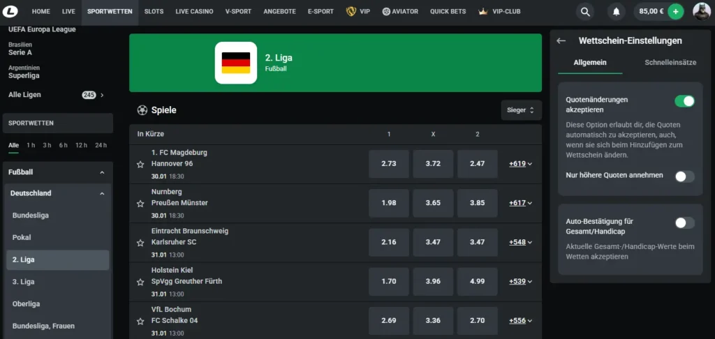 Leonbet Quoten 2. Fussball Bundesliga