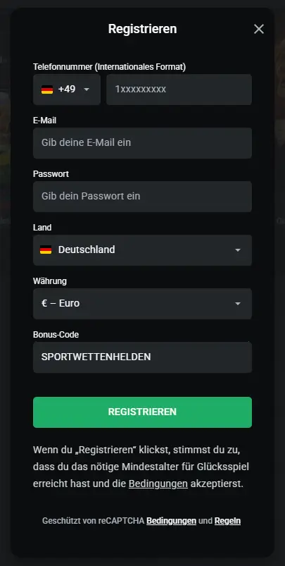 Registrierung mit Bonus Code beim Wettanbieter Leonbet
