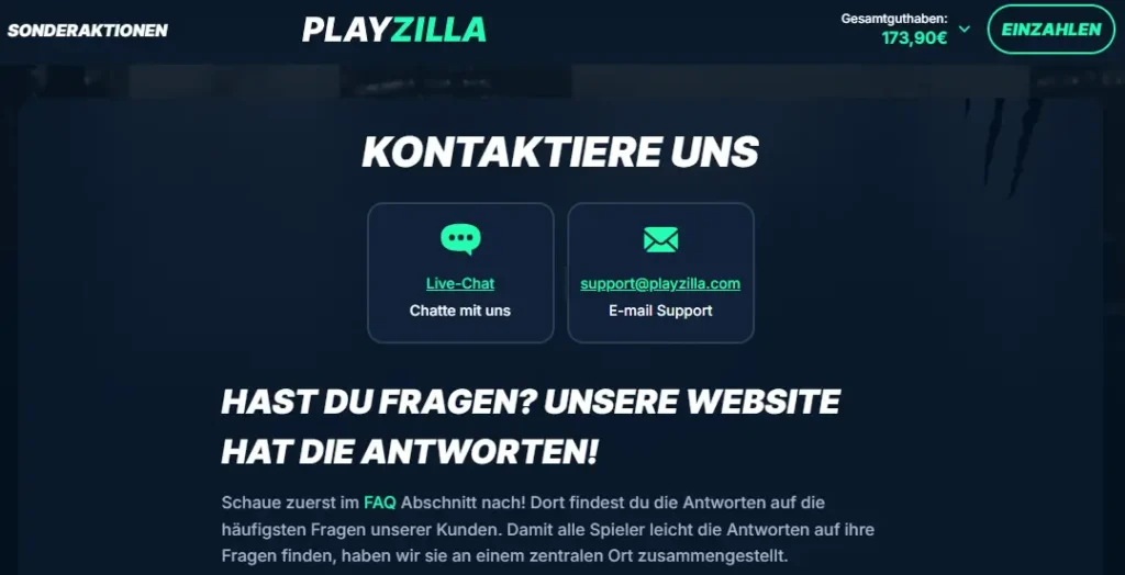 PlayZilla Support Kontakoptionen