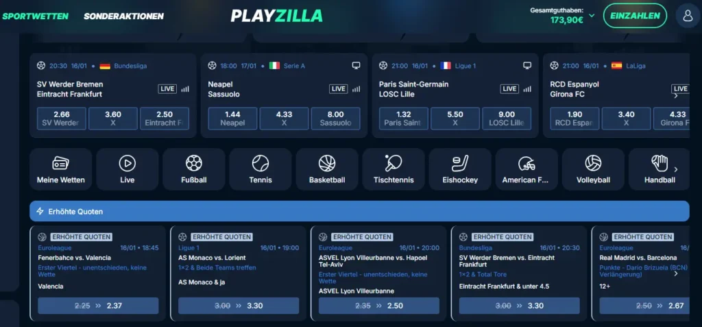 Erhoehte Quoten auf ausgewählte Events bei PlayZilla