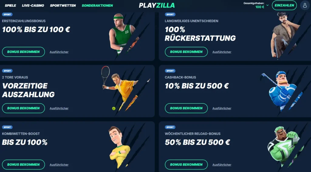 Bonusprogramm fuer Sportwetten von PlayZilla