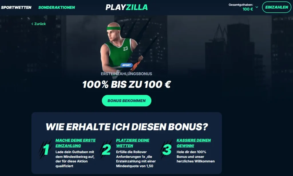 Ersteinzahlungsbonus fuer Sportwetten von PlayZilla