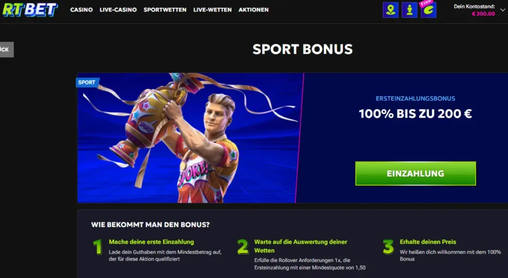 Sport Ersteinzahlungsbonus von RTBet