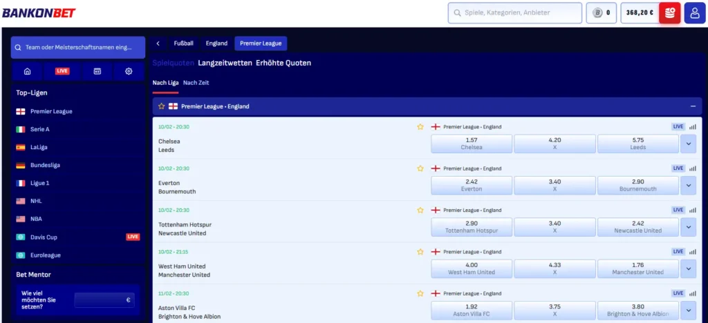 Wettquoten von Bankonbet auf Spieler der Premier League