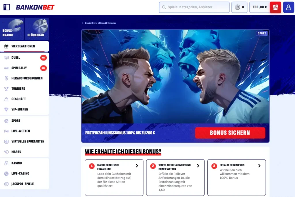 Ersteinzahlungsbonus fuer Sportwetten bei Bankonbet