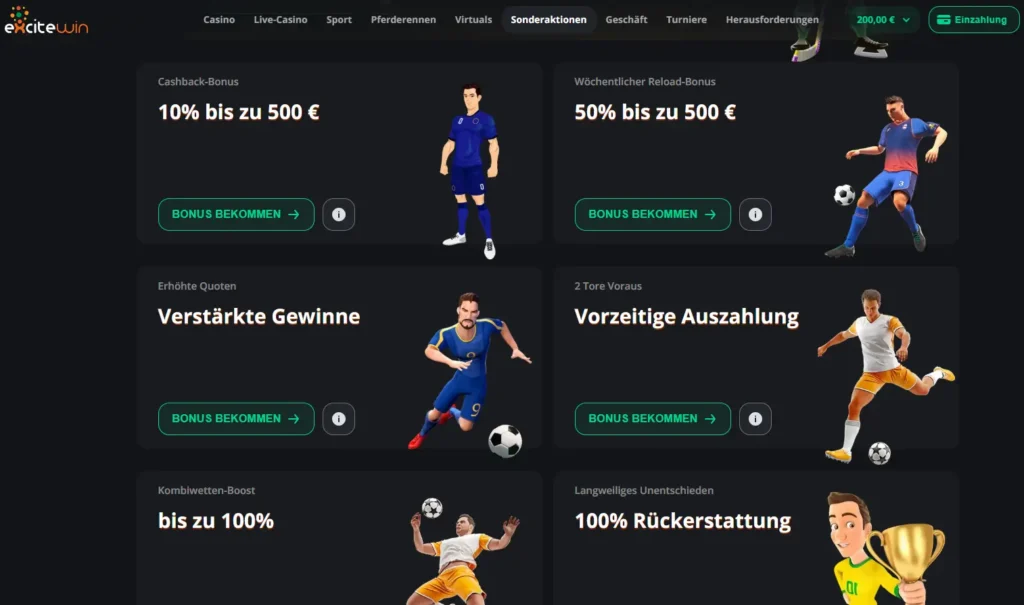 Bonusaktionen fuer Sportwetten vom Online Wettanbieter ExciteWin