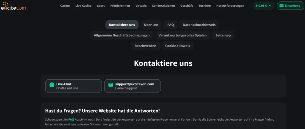 ExciteWin Kundendienst Kontaktoptionen